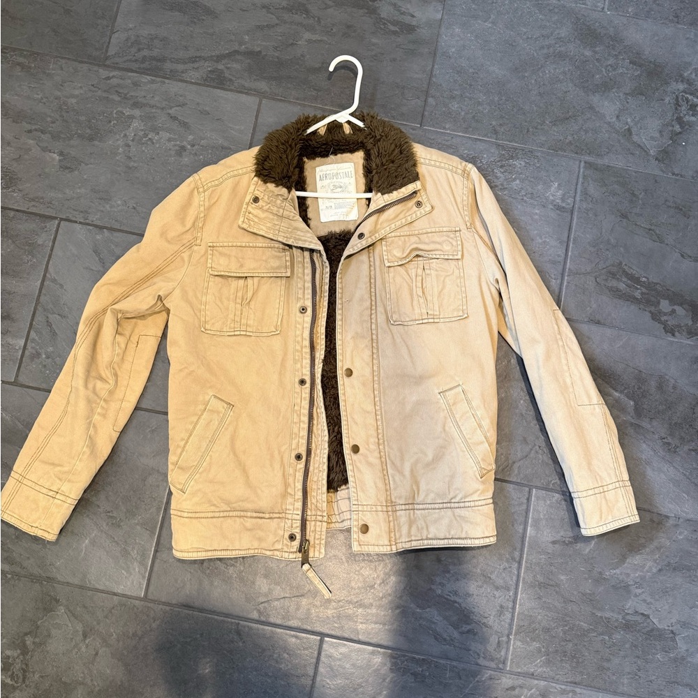 Aeropostale Tan Jacket with Brown Lining